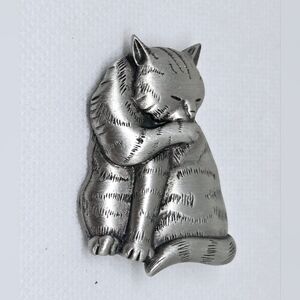 Vintage JJ Jonette Pewter Cat Brooch